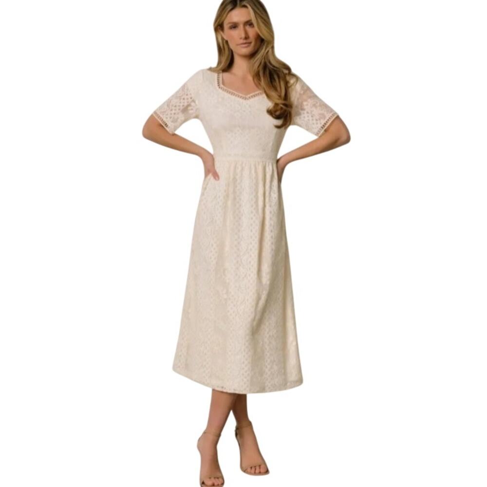 Baltic Born NEW Kody Lace Dress Womens XL Ivory Midi Bridal Shower Wedding